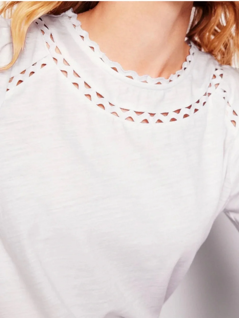 Boden Women’s White Eyelet-Trim Long Sleeve Top SZ 10 Coastal Vacation